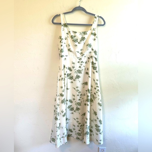 Dazy White/Green Garden Floral Print Sleeveless Scoop Neck Feminine Dress Sz M - Picture 1 of 9